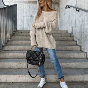 Gelaagde gebreide damestrui met off-shoulder design - Amira