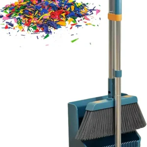 Grote Bezem en Blik Set – Lange Handgreep met 180° Draaibare Bezemkop – Clavira