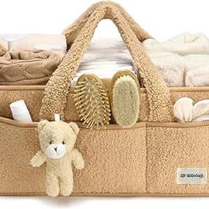 Baby Luiertas Caddy Organizer – Zachte Sherpa Opbergmand met Compartimenten – Elvoria