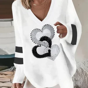 Dames trui met hartpatroon & V-hals – Milena