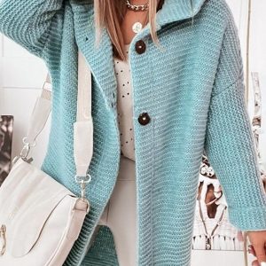 Gebreid Dames Vest met Capuchon en Knoopsluiting – Waldaine