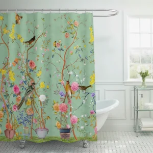 Bloemen- en Vogelmotief Douchegordijn - AquaFlora