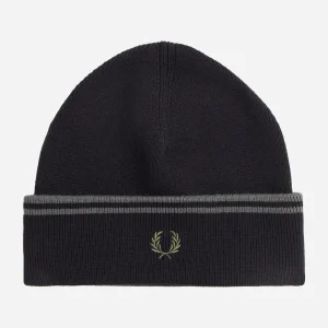 Twin tipped merino wool beanie - black field green