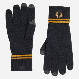 Twin tipped merino wool gloves - navy dark caramel