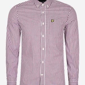 LS slim fit gingham shirt - burgundy white