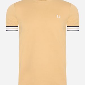 Tramline tipped pique t-shirt - desert