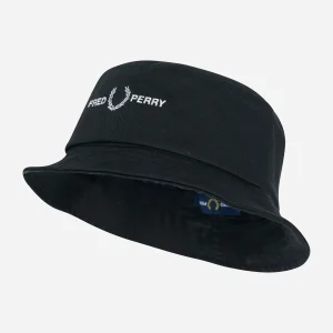 Graphic branded twill bucket hat - black