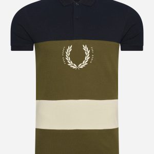 Printed colour block poloshirt - navy