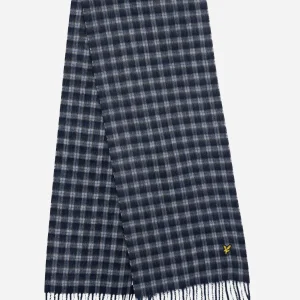 Tartan lambswool scarf - dark navy away blue bright blue