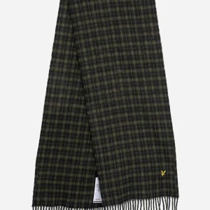 Tartan lambswool scarf - jet black olive light grey marl