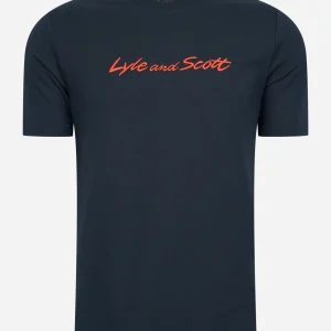 Script embroidery t-shirt - dark navy sorrel orange
