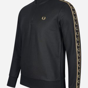 Taped half zip track top - black gold