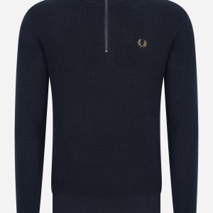 Waffle stitch half zip jumper - navy