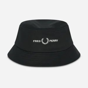 Graphic branded twill bucket hat - black