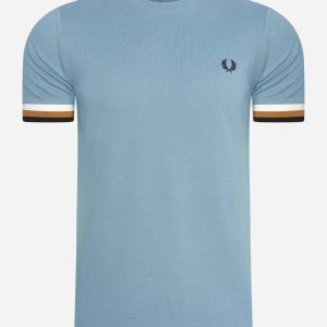 Striped cuff pique t-shirt - ash blue