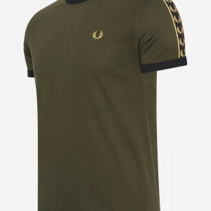 Gold taped ringer t-shirt - hunting green