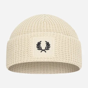 Patch brand waffle knit beanie - oatmeal black
