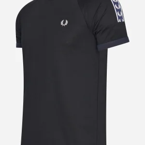 Panelled taped t-shirt - black