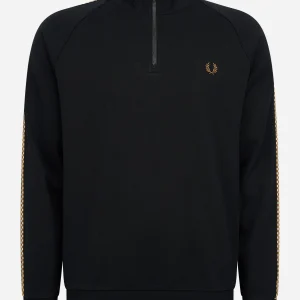 Chequerboard tape half zip sweat - black