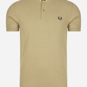 Bomber collar polo shirt - warm stone