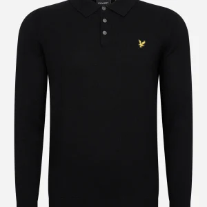 Long sleeve knitted polo shirt - jet black