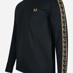 Long sleeve laured taped tee - black gold