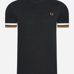 Striped cuff pique t-shirt - black