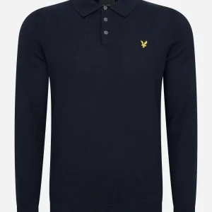 Long sleeve knitted polo shirt - dark navy