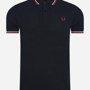Twin tipped fred perry shirt - navy ecru tawny port