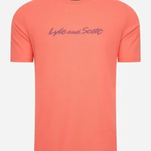 Script embroidery t-shirt - sorrel orange marsh thistle