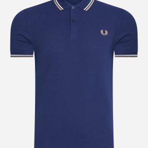 Twin tipped fred perry shirt - navy ecru warm stone