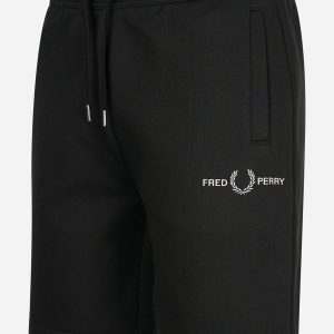 Embroidered sweat short - black