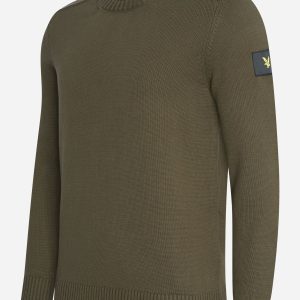 Shoulder detail crew neck knit jumper - olive