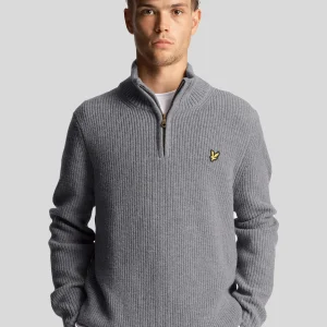 Ribbed quarter zip jumper - mid grey marl