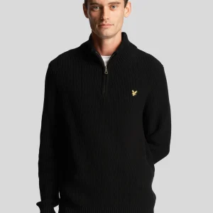 Ribbed quarter zip jumper - jet black