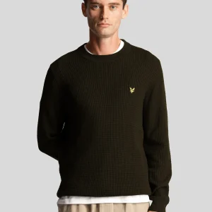 Grid knit crew neck jumper - mountain moss