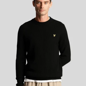 Grid knit crew neck jumper - jet black