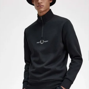 Embroidered half zip sweat - black