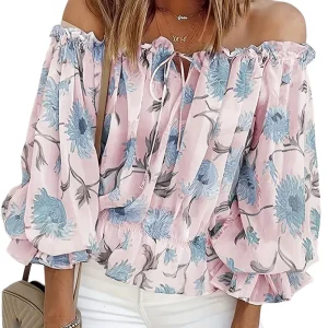 Off-Shoulder Bloemenblouse met Ruches – Fayenne