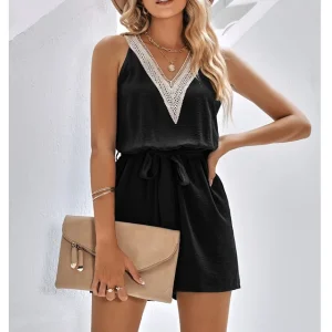 Kanten Zomerjumpsuit met V-Hals en Shorts – Sorelle