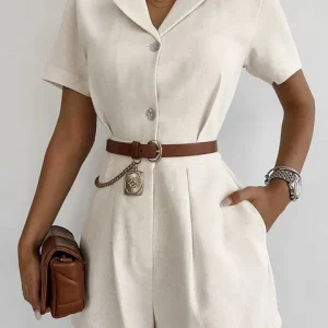 Linnen Zomerjumpsuit met Korte Mouwen – Maelis