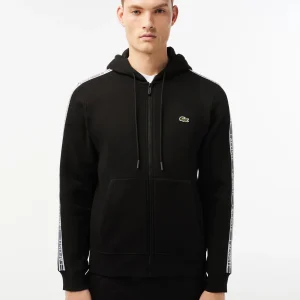 Contrast stripe zip through hoodie - black
