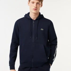 Contrast stripe zip through hoodie - navy blue