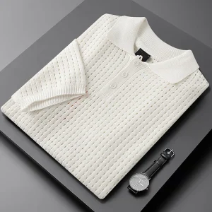 Witte Luchtige Herenpolo met Fijne Knitstructuur – Daan