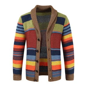 Gebreide Heren Cardigan met Kleurblok en Geometrisch Patroon – Leandro
