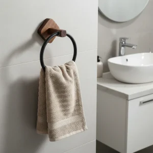 Wandmontage Handdoekring Hout Aluminium - WoodenHalo