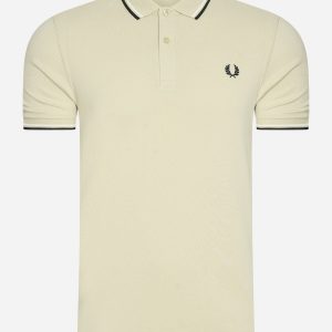 Twin tipped fred perry shirt - oatmeal ecru blk