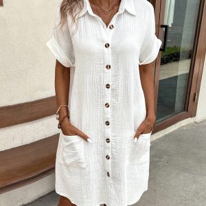 Zomerjurk met Knoopsluiting en Korte Mouwen – Lotte