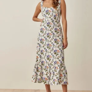 Bedrukte Uitlopende Midi-Jurk met Bandjes – Norelle