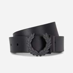 Laurel wreath leather belt - black